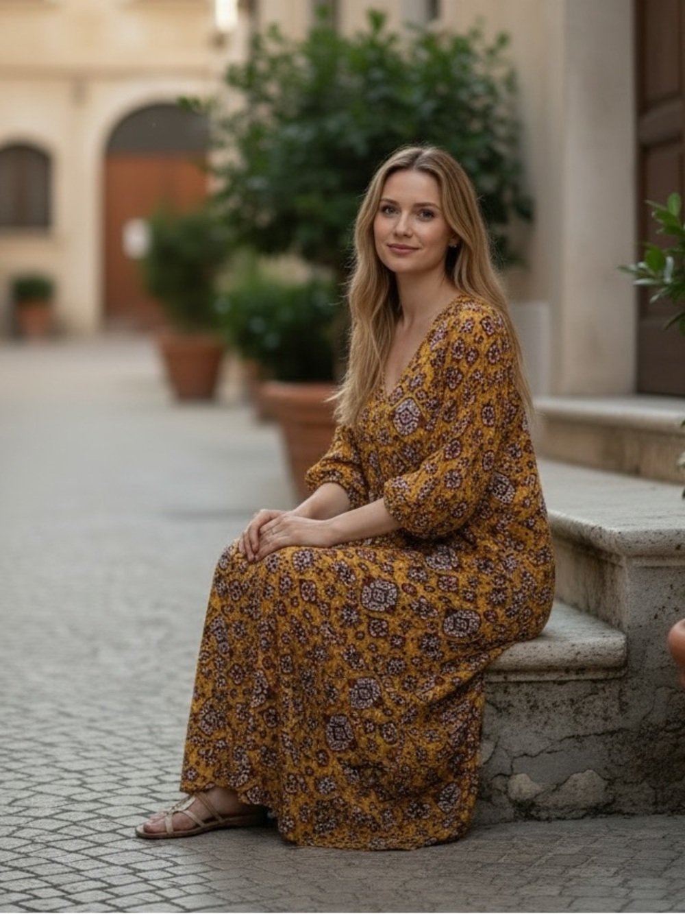 Tucker Silk Maxi Dress Graphic Print Long Sleeves